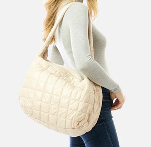 Cream Quilted Puffer Tote