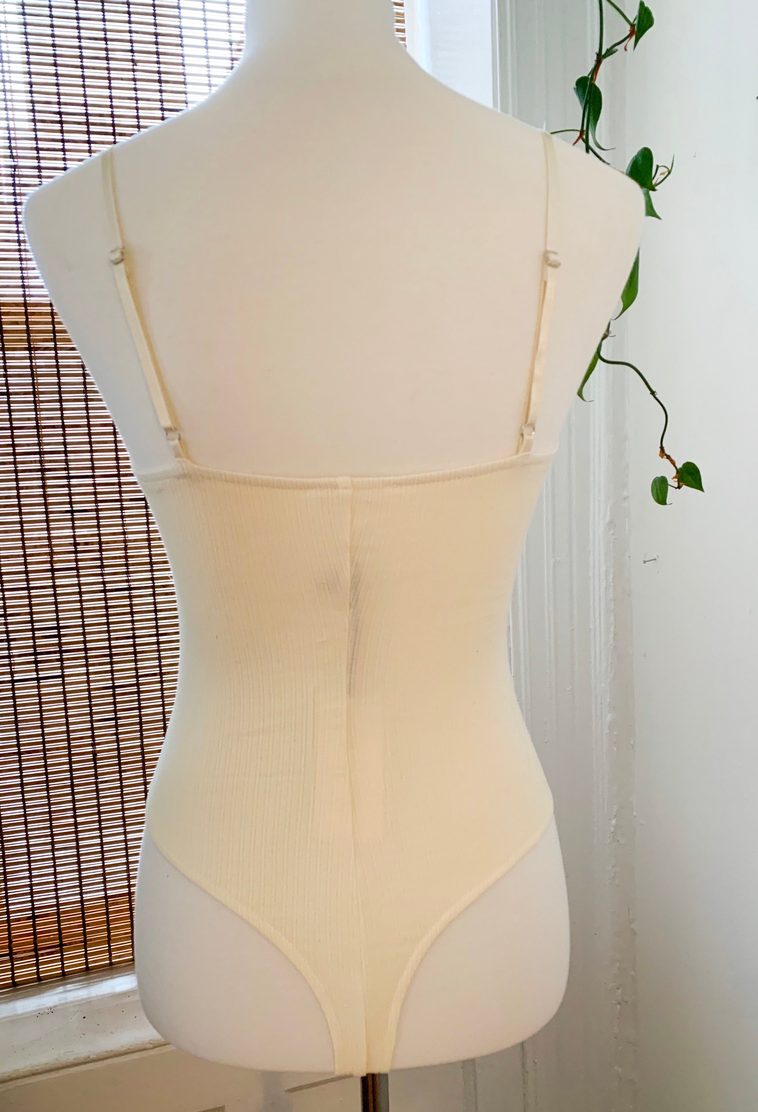 Cream Ribbed Lace Up Bodysuit