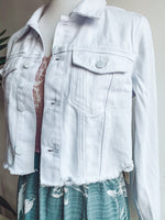 Load image into Gallery viewer, White Distressed Denim Jacket
