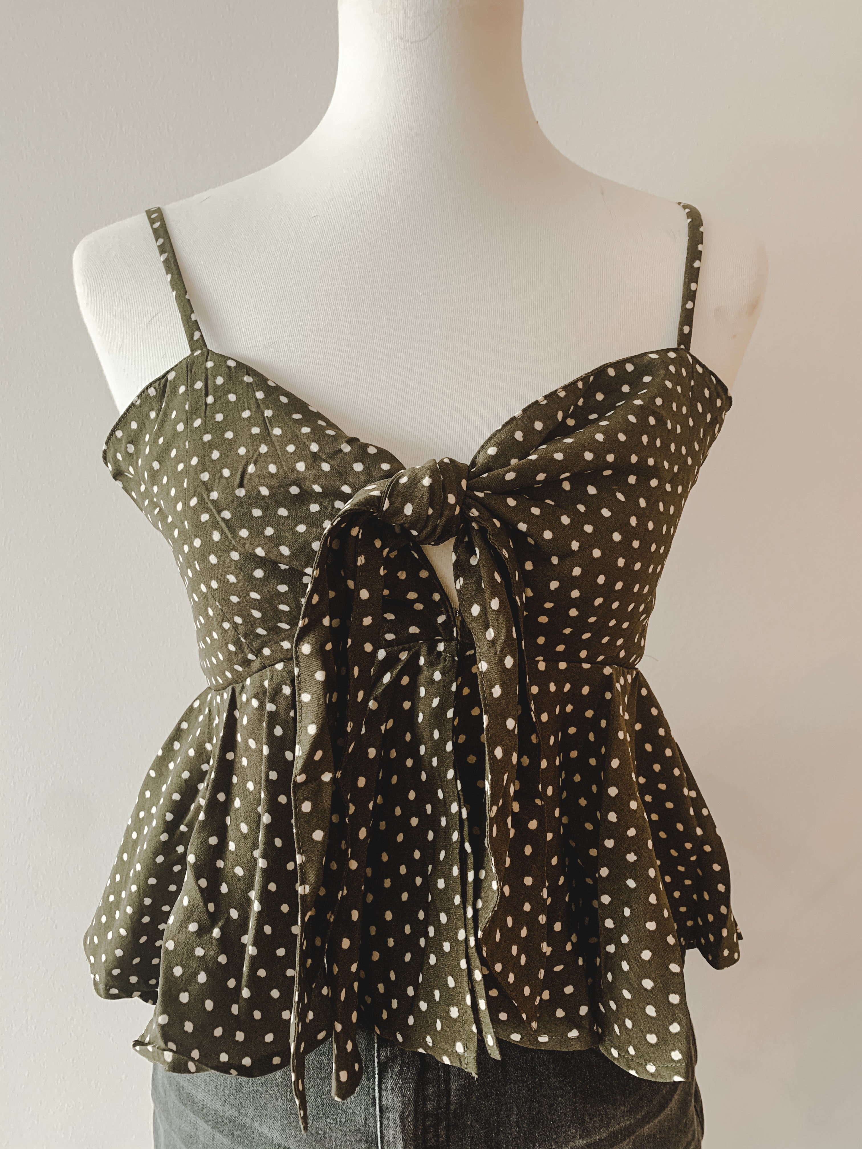 Olive Tie Front Top