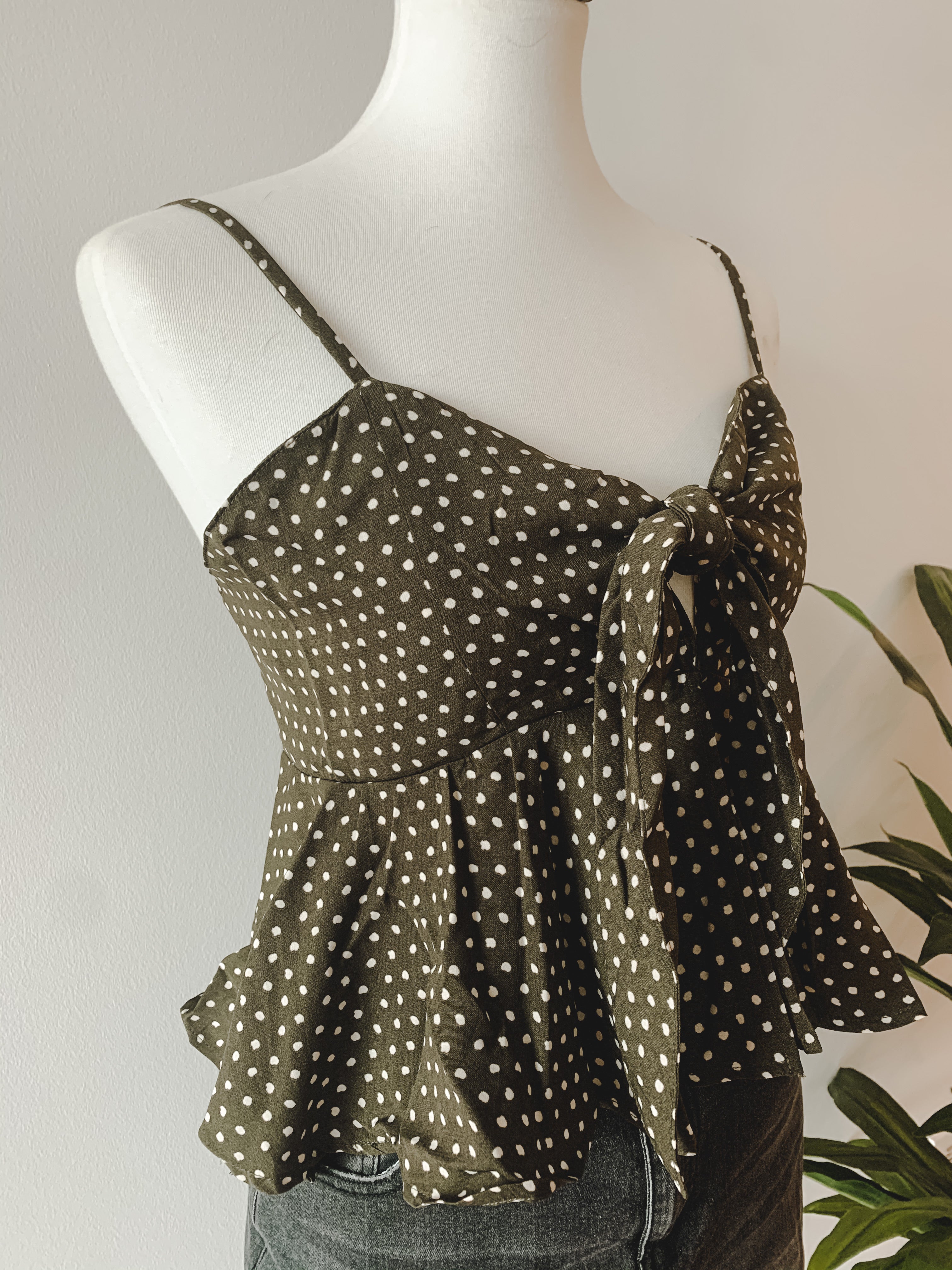 Olive Tie Front Top