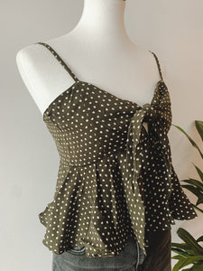 Olive Tie Front Top