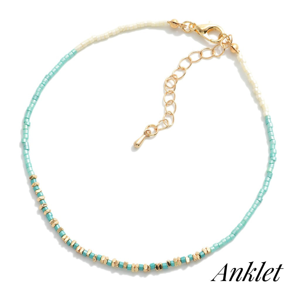 Aqua Beaded Anklet