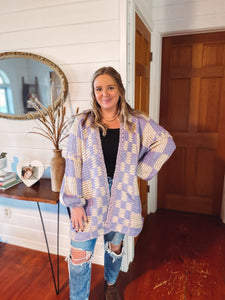 Lavender Checkered Cardigan