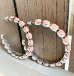 Load image into Gallery viewer, Stone Studded Hoops in Coral
