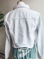 Load image into Gallery viewer, White Distressed Denim Jacket
