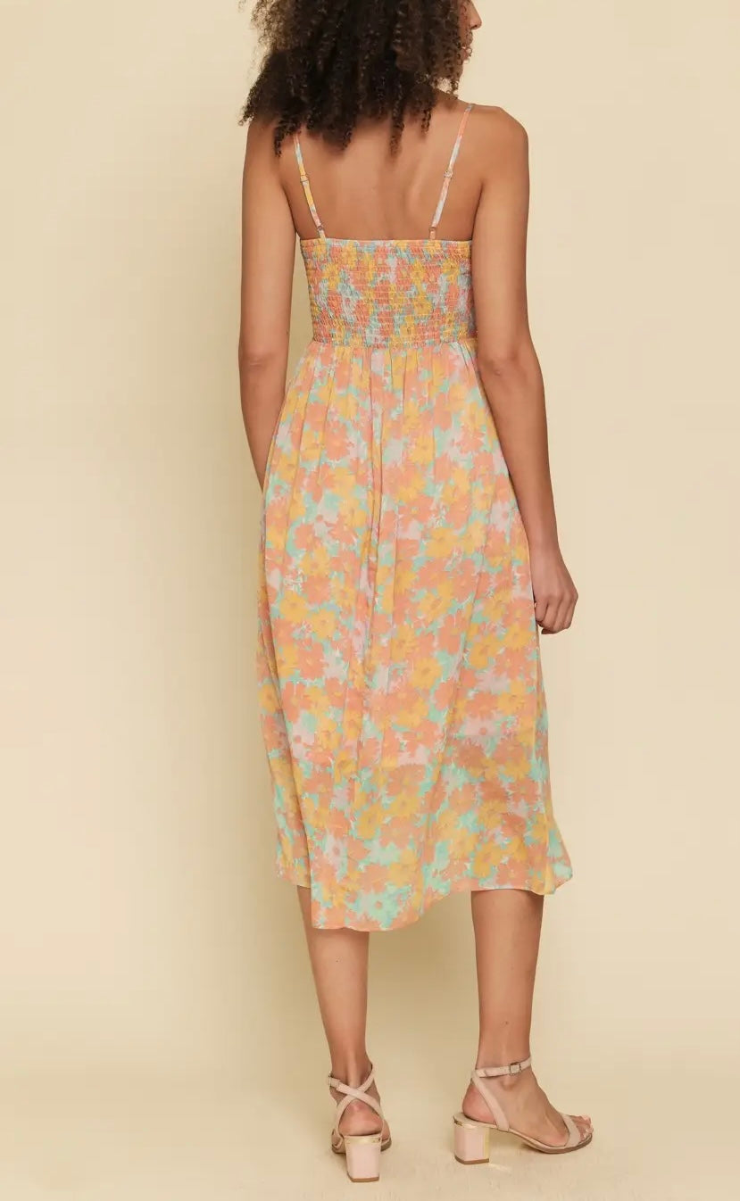 Peach Floral Midi Dress