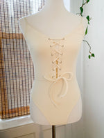 Load image into Gallery viewer, Cream Ribbed Lace Up Bodysuit
