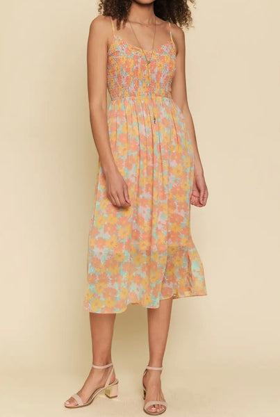 peach floral midi dress Adele Peach Floral Midi Dress Skirt Society