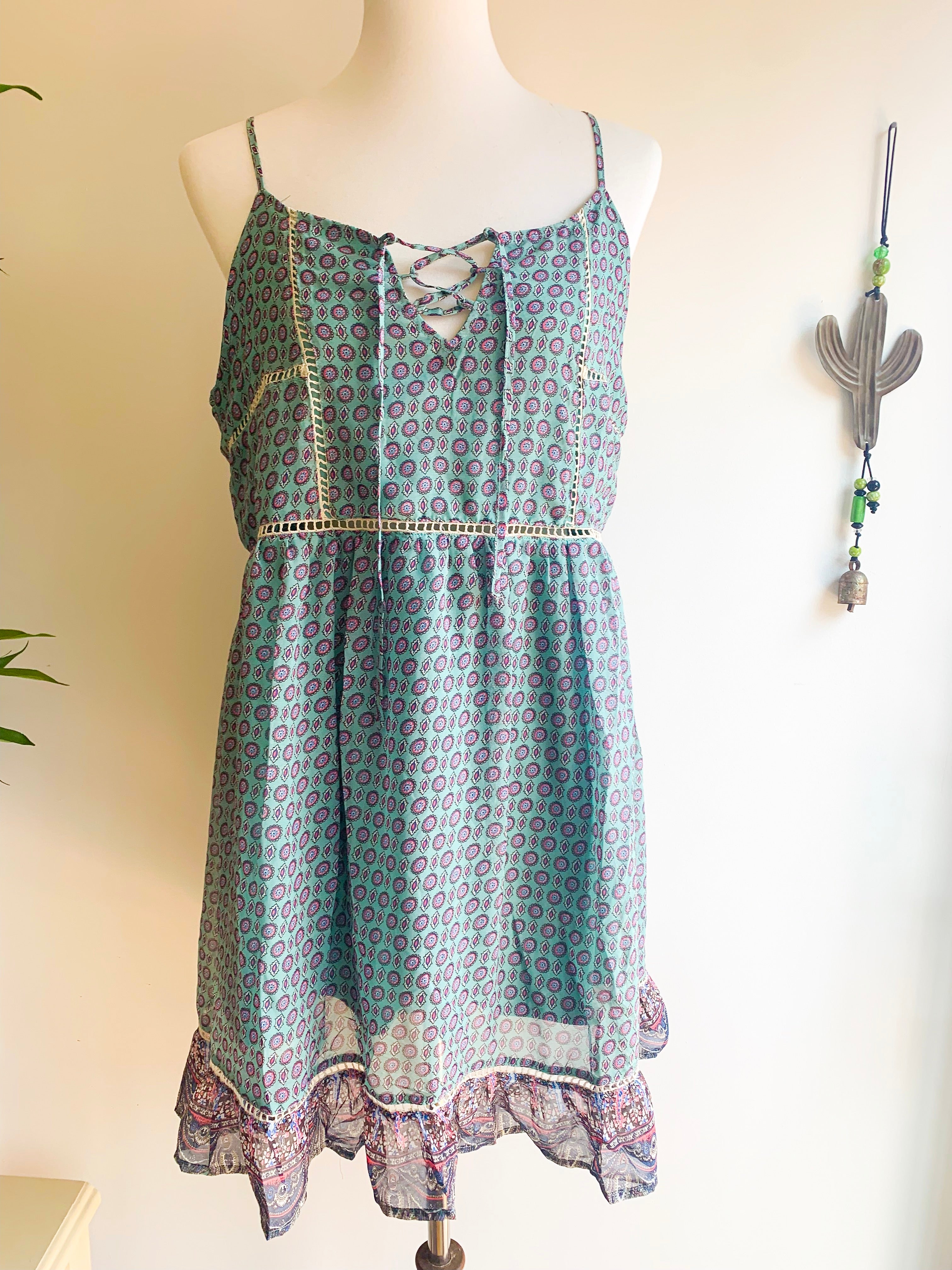 Vintage Mint Lace Up Dress