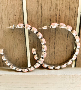 Stone Studded Hoops in Coral