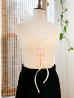 Load image into Gallery viewer, Cream Ribbed Lace Up Bodysuit
