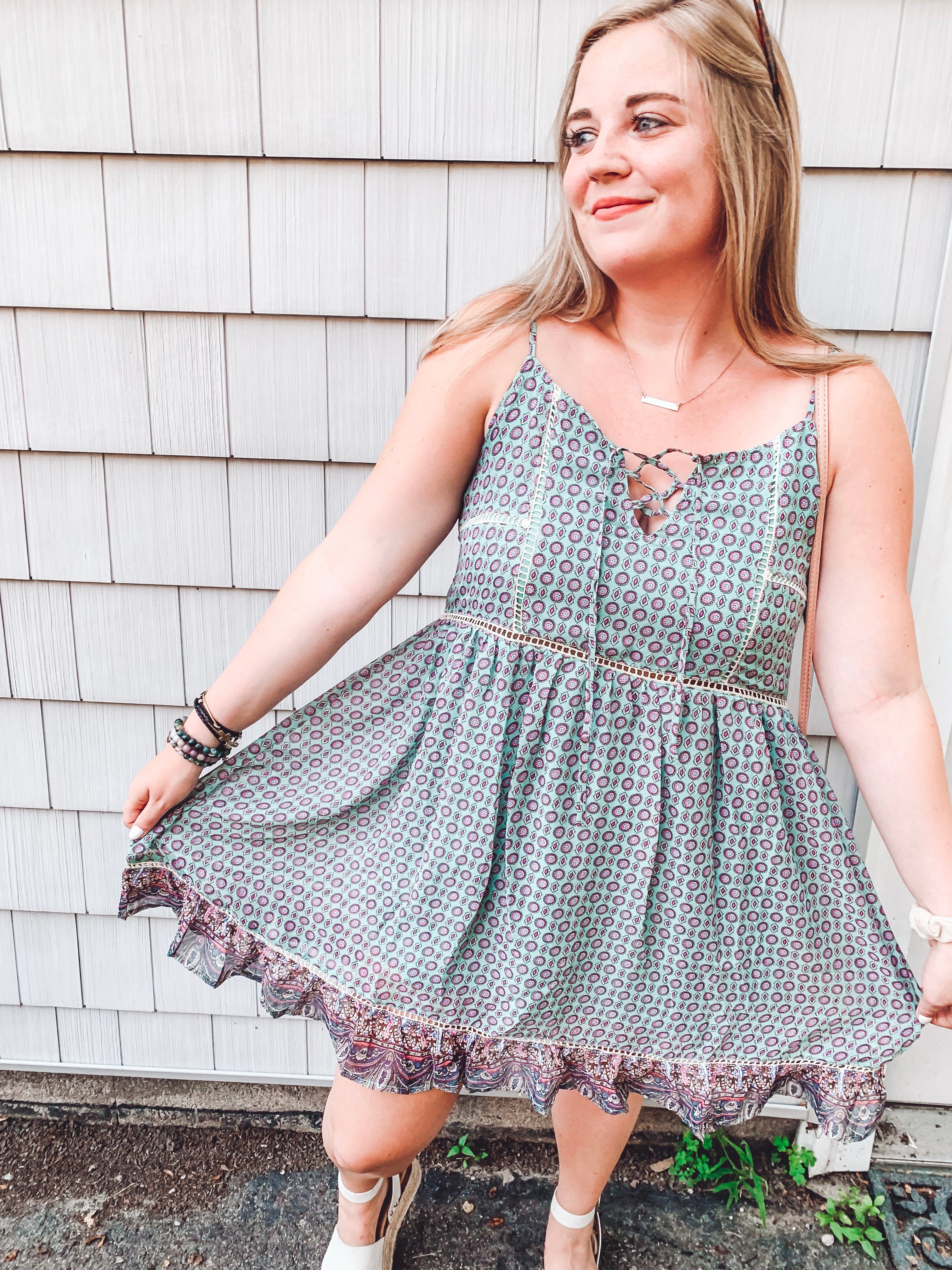 Vintage Mint Lace Up Dress