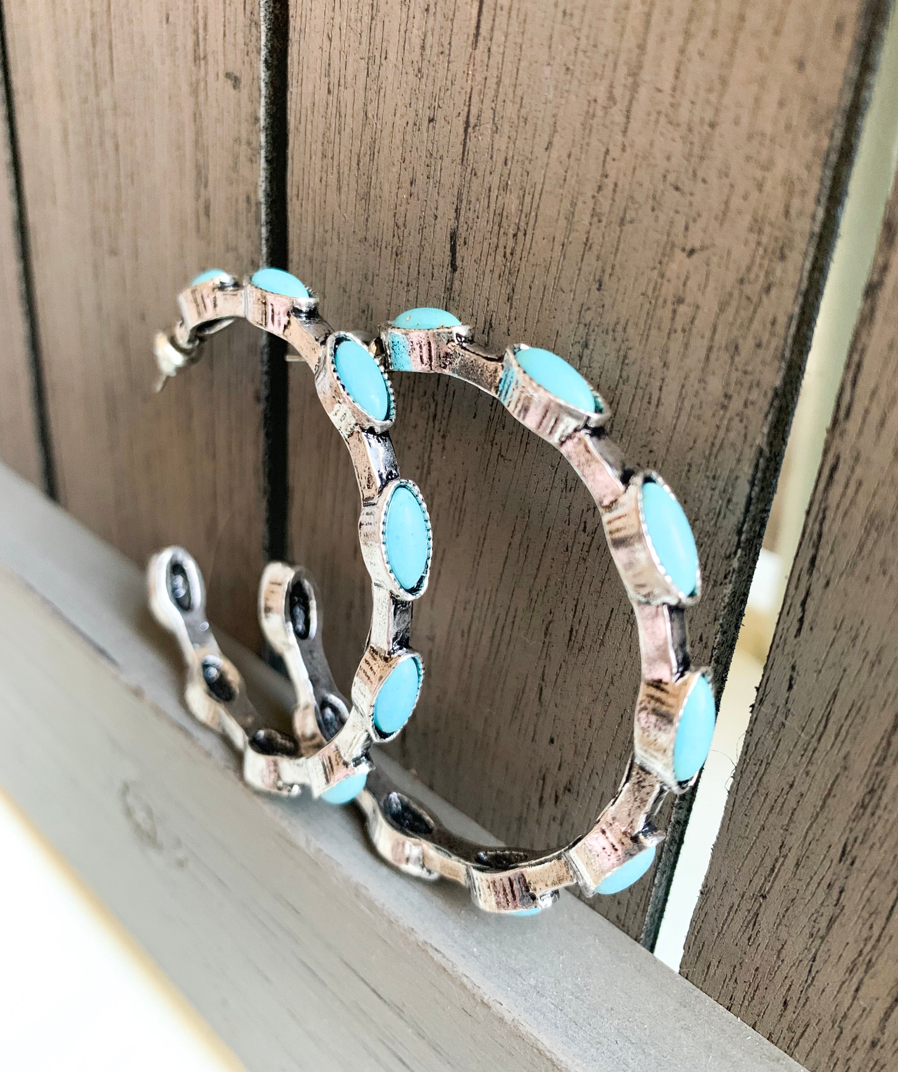 Stone Studded Hoops in Aqua