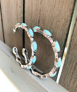 Stone Studded Hoops in Aqua