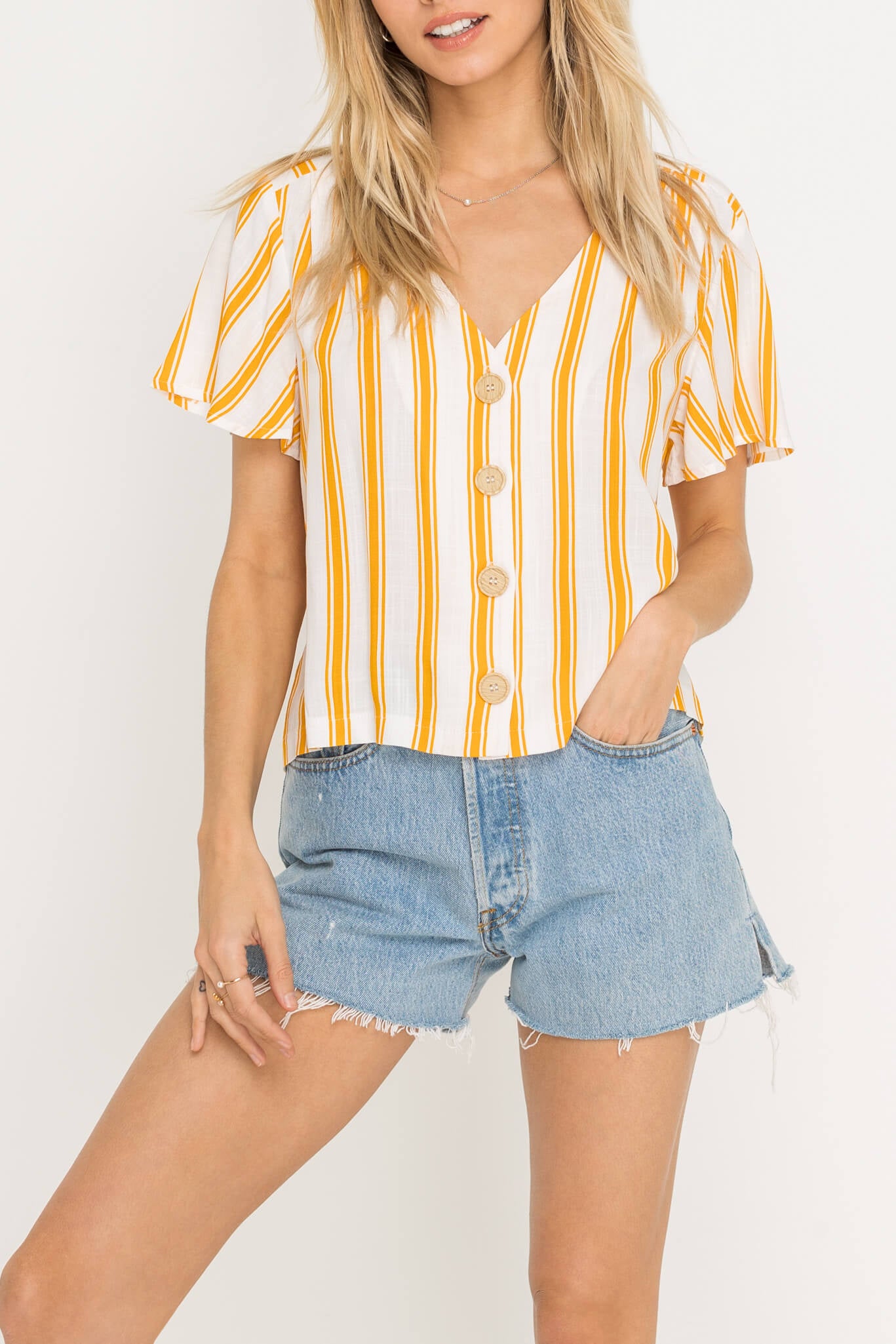Gold Striped Button Down Top