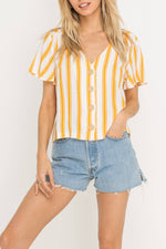 Load image into Gallery viewer, Gold Striped Button Down Top
